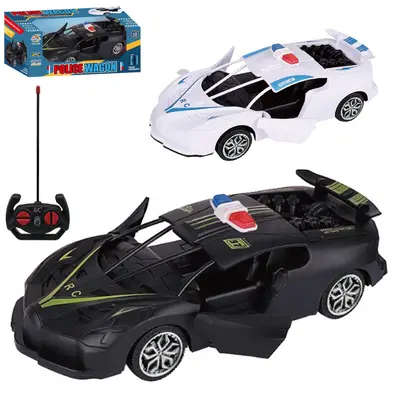 CARRO COM CONTROLE REMOTO SEM FIO POLICIA WAGON 7 FUNCOES A BATERIA RECARREGAVEL
