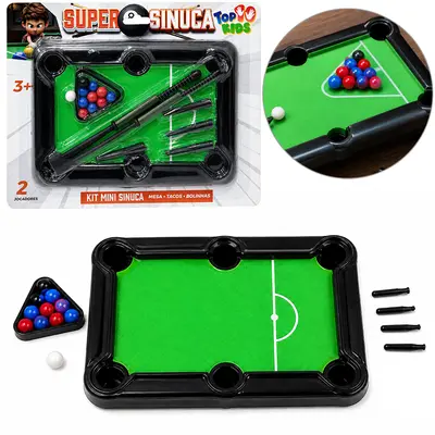 MESA DE SINUCA / BILHAR SUPER SINUCA COM ACESSORIOS TOP KIDS 18 PECAS 15,5X10,5CM