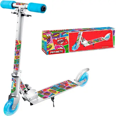 PATINETE POOF DE METAL DOBRAVEL COM FREIO TRASEIRO + PE APOIO E LUZ 75X55X25CM