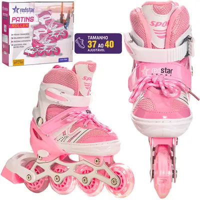 PATINS FEMININO ROLLER AJUSTAVEL COM FREIO + LUZ TAMANHO 37-40