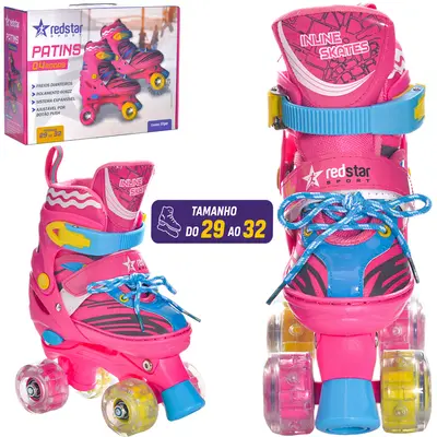PATINS FEMININO AJUSTAVEL COM FREIO + LUZ TAMANHO 29-32