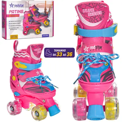 PATINS FEMININO AJUSTAVEL COM FREIO + LUZ TAMANHO 33-36