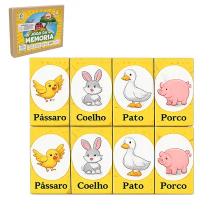 JOGO DA MEMORIA DE MADEIRA MDF FAZENDA COM 24 PECAS NO ESTOJO