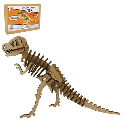 QUEBRA CABECA 3D DE MADEIRA MDF DINOSSAURO NO ESTOJO