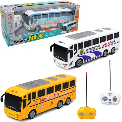 ONIBUS COM CONTROLE REMOTO SEM FIO LUXURIOUS BUS 7 FUNCOES COM LUZ A PILHA