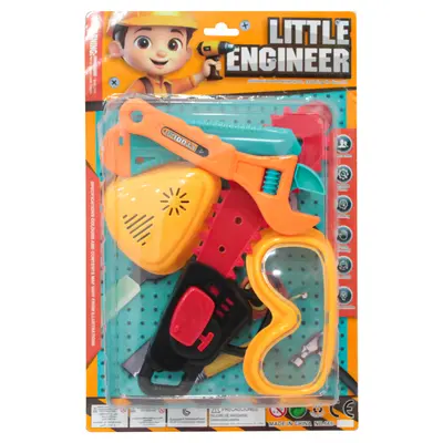KIT FERRAMENTA INFANTIL COM MOTOSSERRA + OCULOS E ACESSORIOS LITTLE ENGINEER 5 PECAS
