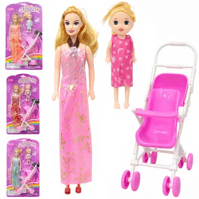 BONECA ANGEL MAE E FILHA COM CARRINHO DE BEBE