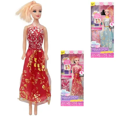 BONECA FASHION SHOW TROCA ROUPA VESTIDO DE TECIDO 2 PECAS