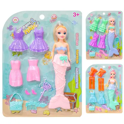 BONECA SEREIA TROCA ROUPA DE PLASTICO COM BOLSA + PENTE E ACESSORIOS 10 PECAS