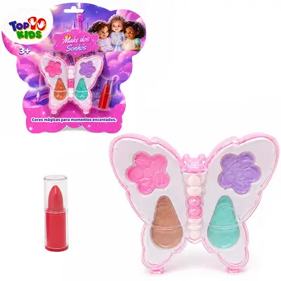 ESTOJO DE MAQUIAGEM COM SOMBRA + BATOM E PINCEL PARA BONECA BORBOLETA TOP KIDS