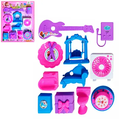 KIT INFANTIL COM GUITARRA + VENTILADOR E ACESSORIOS SWEET FAMILY 12 PECAS