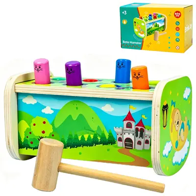 BRINQUEDO EDUCATIDO BATE HAMSTER DE MADEIRA COM MARTELO BRINK JOY