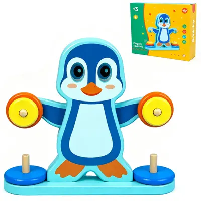 JOGO PINGUIM EQUILIBRIO DE MADEIRA COM 6 ARGOLAS BRINK JOY