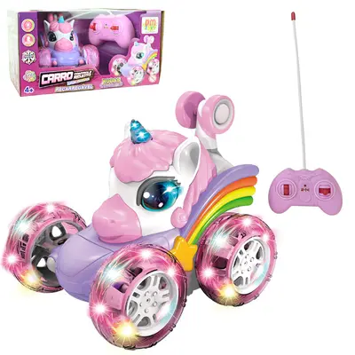 CARRO MALUCO CAMBALHOTA UNICORNIO COM CONTROLE REMOTO SEM FIO 7 FUNCOES COM LUZ A BATERIA RECARREGAVEL