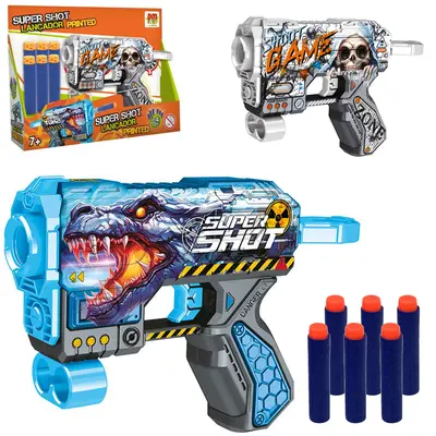 PISTOLA / REVOLVER GRAFITADO LANCA DARDO ESPUMA COM 6 DARDOS SUPER SHOT LANCADOR PRINTED