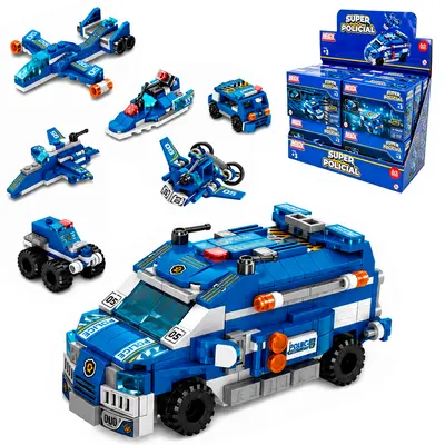 BLOCOS DE MONTAR INBLOX 2 EM 1 (12 MODELOS FORMA SUPER CARRO DE POLICIA) TLEG DP PLAY