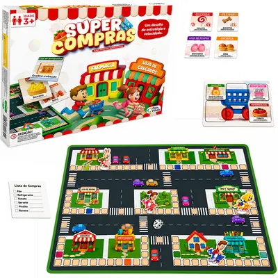 JOGO SUPER COMPRAS COM 1 TABULEIRO + 1 DADO + 40 CARTAS