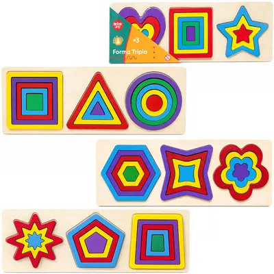 BRINQUEDO EDUCATIVO FORMA TRIPLA SORTIDAS DE MADEIRA BRINK JOY 30X11CM