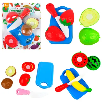 KIT COZINHA INFANTIL COM FACA + TABUA E ACESSORIOS COM VELCRO KIT CHEF COZINHANDO 6 PECAS