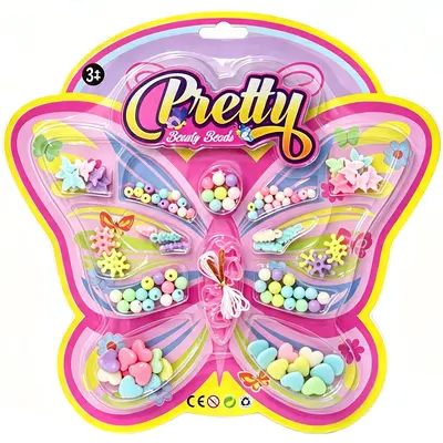 KIT BELEZA / BIJUTERIA INFANTIL COM 170 MICANGAS PRETTY BEAUTY BEADS BORBOLETA