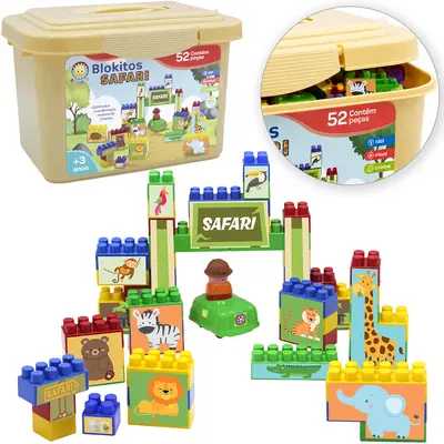 BLOCOS DE MONTAR BLOCKS BLOKITOS SAFARI 52 PECAS NA MALETA