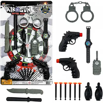 PISTOLA / REVOLVER LANCA DARDO VENTOSA DUPLA COM 6 DARDOS + ALMEGA E ACESSORIOS AIROGUN SUPER ALVO 15 PECAS