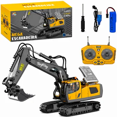 TRATOR RETROESCAVADEIRA/MEGA ESCAVADEIRA METAL / PLASTICO CONTROLE REMOTO SEM FIO SOM + LUZ BATERIA RECARREGAVEL