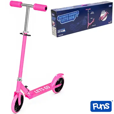 PATINETE DE METAL DOBRAVEL LETS GO COM 2 RODAS + FREIO TRASEIRO + PE DE APOIO FUNS 98X81X33CM