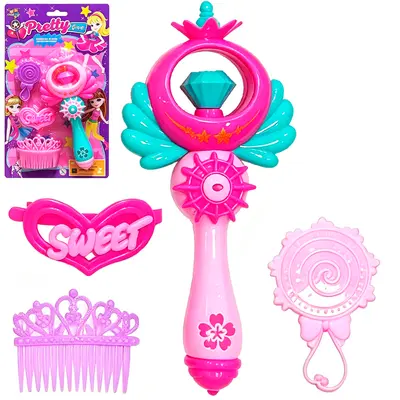 KIT BELEZA INFANTIL COM VARINHA MAGICA / CETRO + ACESSORIOS PRETTY JESSIE 4 PECAS