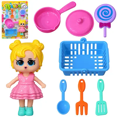 KIT COZINHA INFANTIL COM BONECA + FRIGIDEIRA E ACESSORIOS BAKING 8 PECAS