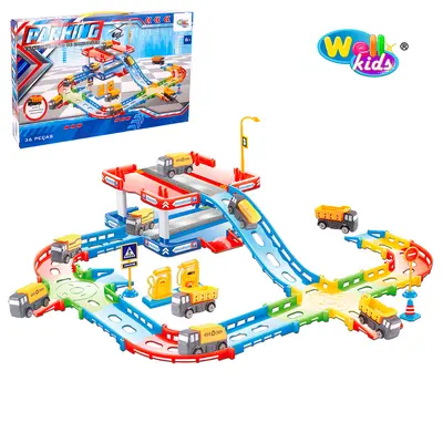 MONTA MONTA GARAGEM / PISTA ESTACIONAMENTO PARKING COM CAMINHAO + ACESSORIOS 36 PECAS WELLKIDS