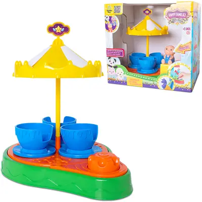 KIT PARQUE DE DIVERSAO CARROSSEL XICARA COM PANDA HAPPY FAMILIES 25X24CM NA CAIXA