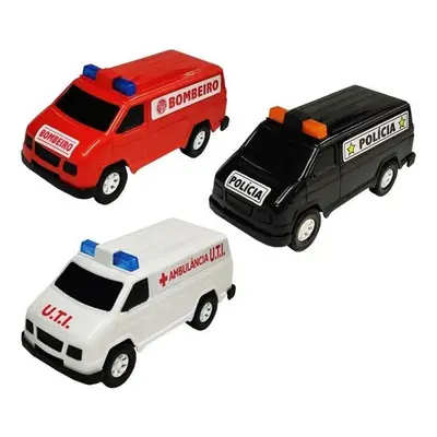 CARRO MINI VAN POLICIA / AMBULANCIA / BOMBEIRO RODA LIVRE 15,5CM
