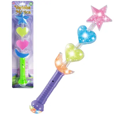 VARINHA MAGICA / CETRO ESTRELA / CORACAO / MEIA LUA COLORS COM LUZ A BATERIA NA SOLAPA
