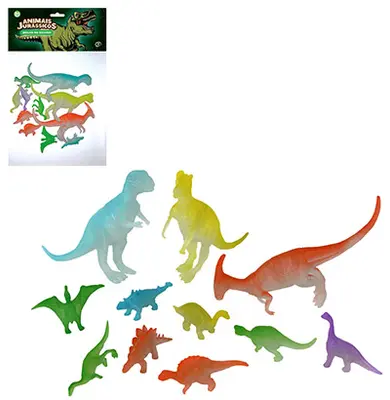 KIT ANIMAL DINOSSAURO DE PVC JURASSICOS BRILHA NO ESCURO MEDIO COM 11 PECAS