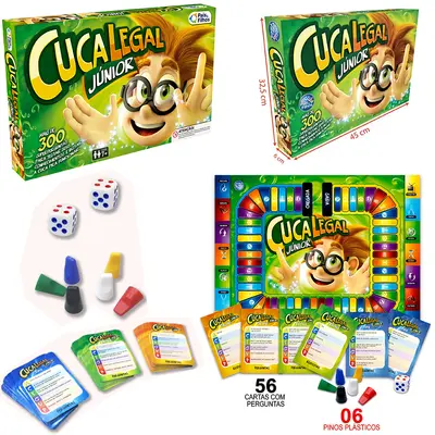 JOGO CUCA LEGAL JUNIOR COM 336 PERGUNTAS + TABULEIRO E ACESSORIOS