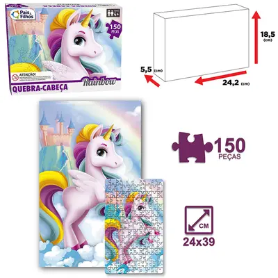 QUEBRA CABECA UNICORNIO RAINBOW COM 150 PECAS