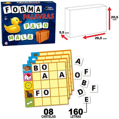 JOGO FORMA PALAVRAS COM 160 LETRAS E 8 CARTELAS