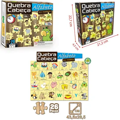 QUEBRA CABECA DE MADEIRA ALFABETO COM 26 PECAS