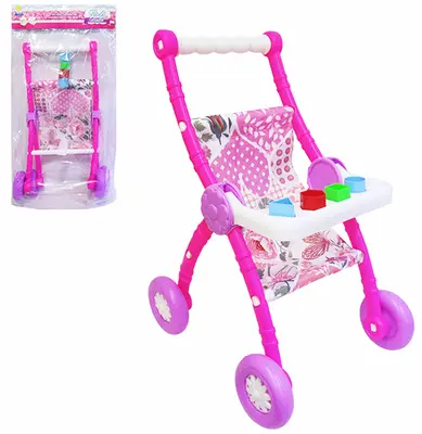 CARRINHO DE BONECA DE PLASTICO INFANTIL ESTAMPADO ROLE DO BEBE COM ACESSORIOS 64CM