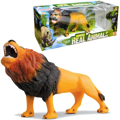 ANIMAL LEAO DE VINIL REAL ANIMALS 28X18X13CM NA CAIXA