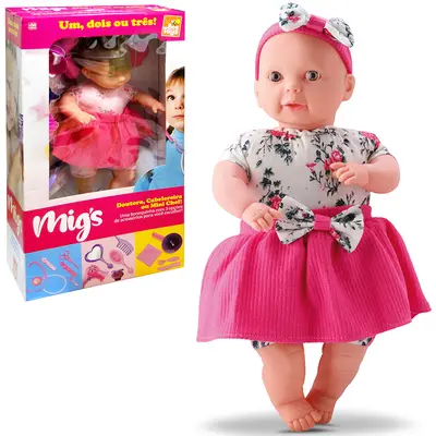 BONECA MIGS FASHION CABELEREIRA COM SECADOR + ESPELHO E ACESSORIOS 6 PECAS NA CAIXA