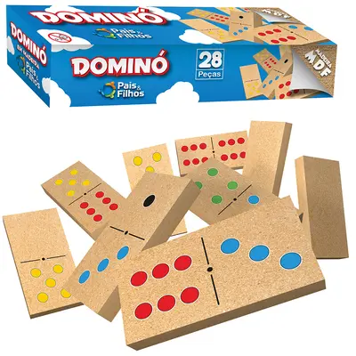 DOMINO DE MADEIRA MDF 50X25X10MM COM PONTO COLORIDO NA CAIXA