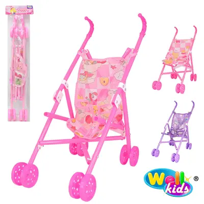CARRINHO DE PLASTICO PARA BONECA DOBRAVEL ESTAMPAS SORTIDAS WELLKIDS