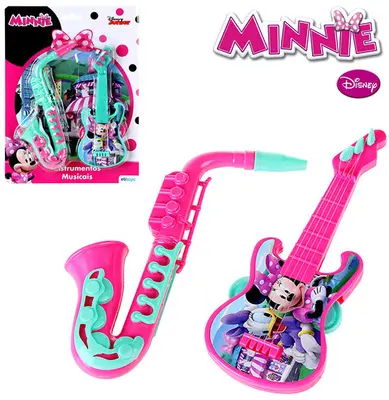 KIT MINI INSTRUMENTO MUSICAL INFANTIL COM 2 PECAS MINNIE COLORS NA CARTELA DISNEY