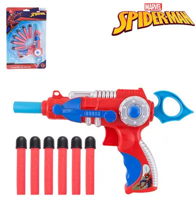PISTOLA LANCA DARDO ESPUMA COM 6 DARDOS HOMEM ARANHA/SPIDER MAN NA CARTELA DISNEY