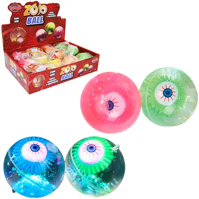 BOLA / BOLINHA PULA PULA COM OLHO + LUZ ZOIO BALL COLORS A BATERIA 6,5CM DE Ø