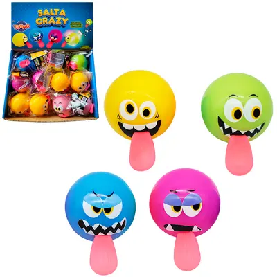 BOLA / BOLINHA PULA PULA COM LINGUA + LUZ SALTA CRAZY COLORS A BATERIA 5,5CM DE Ø