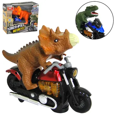 MOTO BATE E VOLTA COM DINOSSAURO MOTORCYCLE COM SOM E LUZ A PILHA