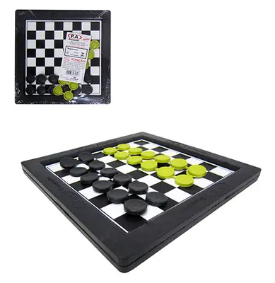 JOGO DE DAMA E TRILHA DE MADEIRA / PLASTICO 24X24CM